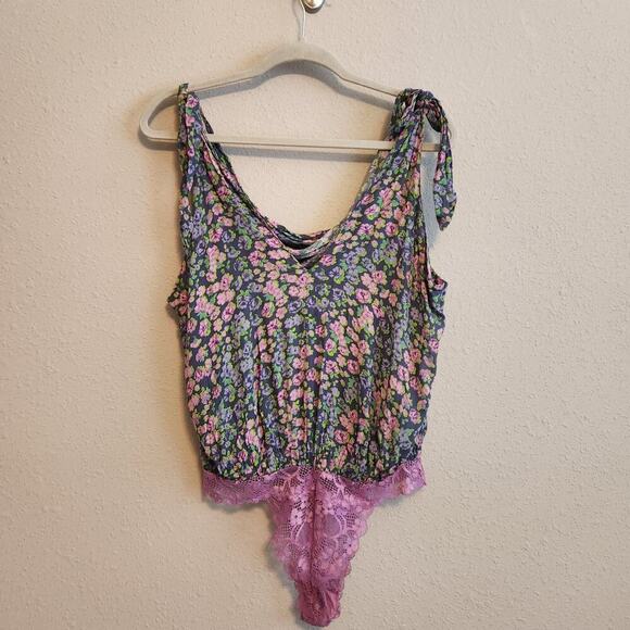 FREE PEOPLE Bare it All Thong Bodysuit Chambray Combo Size Medium - Picture 3 of 12